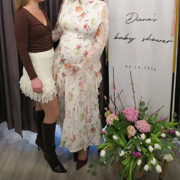 Adjustable Floral baby shower maternity White Dress - Picture 3 of 7